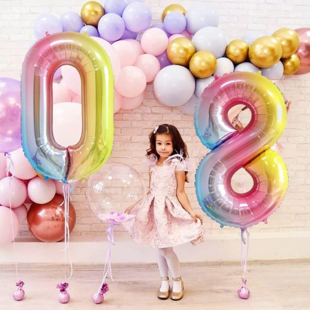 Balon din Folie Metalizata Gradient Cyrax, Figurina Cifra, Tema Aniversare 100 cm, Ambalaj Individual, Pai inclus, Umflare cu Aer sau Heliu, Multicolor, Cifra 0