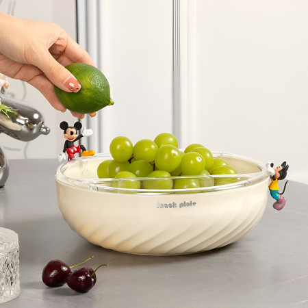 Bol cu Doua Straturi, Cyrax, pentru Fructe, Legume, Snacks, cu Strat de Scurgere a Apei, Suport pentru Telefonul Mobil, 22.4x9 cm, Crem