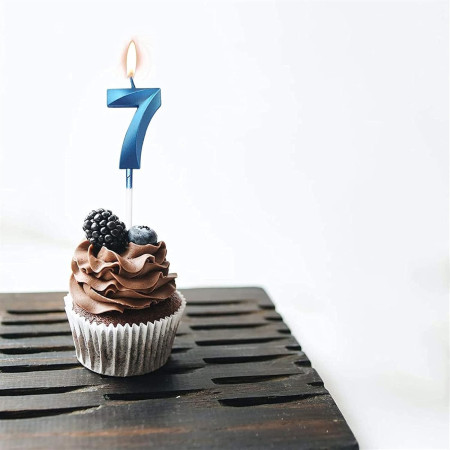 Lumanare Cifra 7, Cyrax, Model Diamond, 5 x 3.4 cm, Albastru