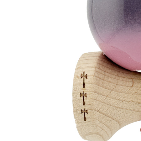 Kendama X Originala, Profesionala, Cyrax, Big Cups V2, Super Sticky Cupe Mari, Rulment Metalic cu Ata 55 cm, Albastru Deschis/Mov/Roz