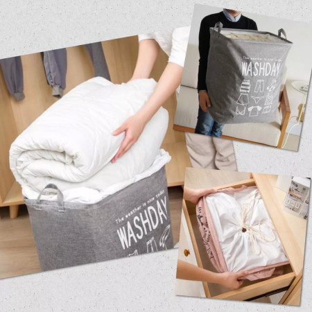 Cos de rufe,  72 L, Textil, 30x40x60 cm, Albastru, Cu imprimeu