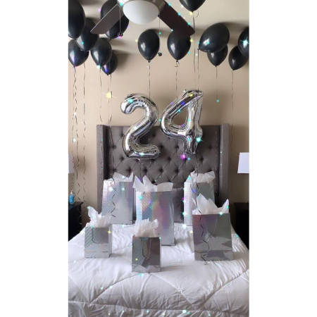 Balon din Folie Metalizata, Cyrax, Figurina Cifra, Tema Aniversare 100 cm, Ambalaj Individual, Pai inclus, Umflare cu Aer sau Heliu, Argintiu, Cifra 2
