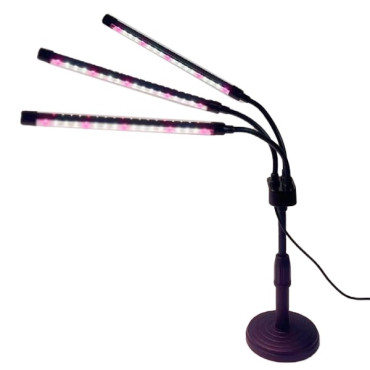 Lampa UV pentru cresterea plantelor,  conectare la retea, 15W, 3 capete, 54 LED-uri, ajustabila pana la 66.5 cm, Lumina Alb Mov 