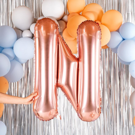 Balon Folie Metalizata Litera N, Cyrax, 80 cm, Umflati cu Heliu sau Aer, Ambalaj Individual, Pai inclus, Rose Gold