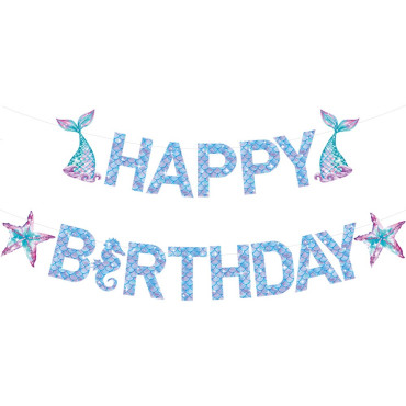 Banner Happy Birthday Sirena, Cyrax, Colectia Mermaid, 17 Piese, Multicolor