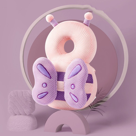 Perna tip Rucsac pentru Protectia Capului pentru Bebelusi,  Tetiera tip Fluturas, din Plus, 33 x 6 x 19 cm, 180 g, Roz Mov