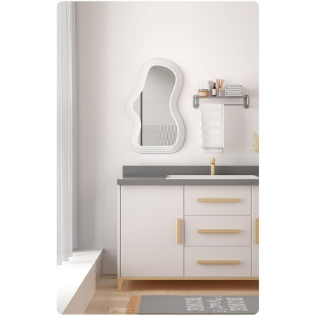 Oglinda de Perete,  Decorativa, pentru Baie, Dormitor, Sufragerie, Model Minimalist, Forma Asimetrica, 40.3x26 cm, Alb