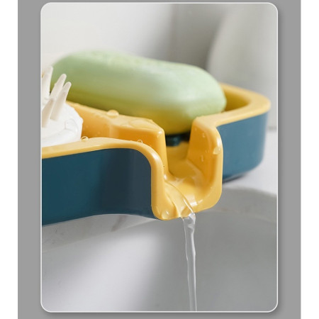 Savoniera Dubla,  Sistem de Scurgere a Apei, din ABS, 14.5 x 18 x 3 cm, Albastru/Galben