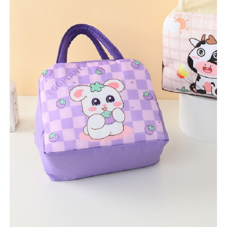 Geanta Termoizolanta pentru Copii, Cyrax, 23x13x19 cm, Model Imprimeu Iepuras, din Folie de Aluminiu si Panza Oxford, Mov