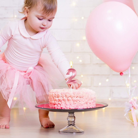 Lumanare Cifra 2, Cyrax, Model Diamond, 5 x 3.4 cm, Roz