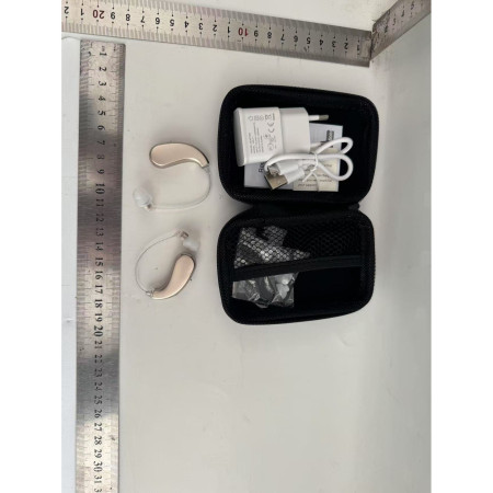 Aparat auditiv retroauricular BTE Reincarcabil, Cyrax, Set 2 bucati Stinga Dreapta, Standard European, Aparat auditiv Cu incarcator, Aparat pentru Auz, 12 x 8.5 x 4 cm, 89 g,  Auriu