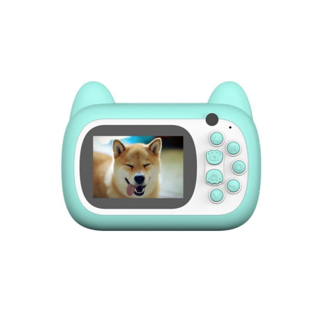 Camera Instantanee pentru Copii, Cyrax, Camera Frontala + Selfie, cu Functie de Printare, Cablu USB-C, Bluetooth, Compatibil iOS/Android, Imprimare APP, Model Pisica Smiley Face, Verde