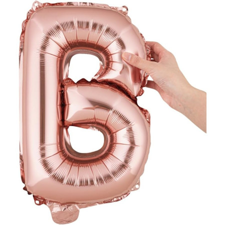 Balon Folie Metalizata Litera B, Cyrax, 40 cm, Umflati cu Heliu sau Aer, Ambalaj Individual, Pai inclus, Rose Gold