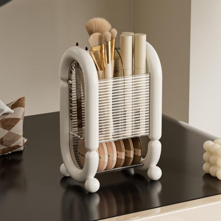 Cutie pentru Depozitare Cosmetice,  pentru Pensule, Creioane si Buretei, 4 Compartimente, din Plastic, 12 x 10 x 20 cm, Alb