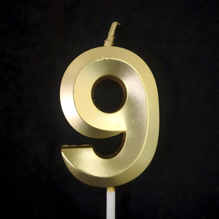 Lumanare Cifra 9, Cyrax, Model Diamond, 5 x 3.4 cm, Auriu