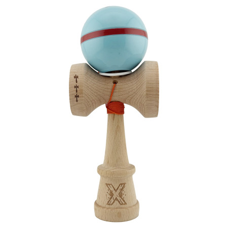 Kendama X Originala Silken, Profesionala, Cyrax, Cupe Mari KING SIZE V3, Super Sticky, Gaura in Baza, Rulment Metalic, din lemn 18 cm, Ata 55 cm, Albastru deschis