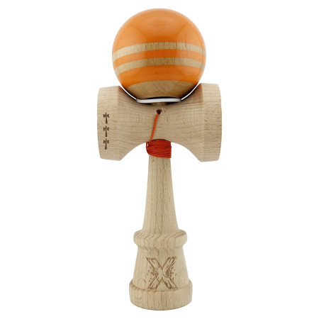 Kendama X Originala RAINBOW, Profesionala, Cyrax, Cupe Mari KING SIZE V3, Super Sticky, Gaura in Baza, Rulment Metalic, din lemn 18 cm, Ata 55 cm, Portocaliu/Maro