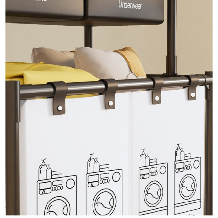 Cos de Rufe,  3 Rafturi, 4 Cosuri, Cadru de Otel Inoxidabil, 123x44x57 cm, Negru