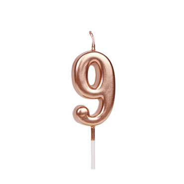 Lumanare de Tort, Cyrax, Model Cifra 9, Party, 4.5 x 2.5 cm, din Parafina, Rose Gold