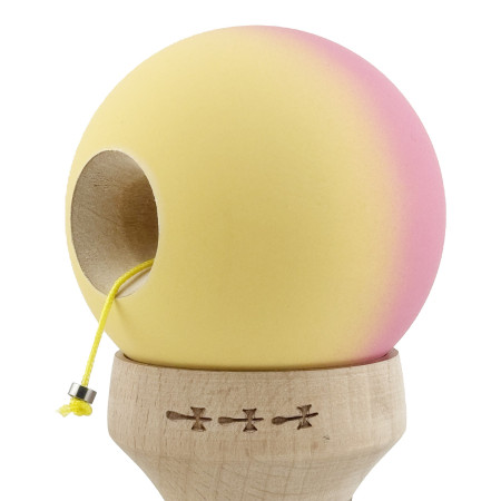 Kendama X Originala, Profesionala, Cyrax, Rubber Grip, Cupe Mari KING SIZE V3, Gaura in Baza, Rulment Metalic, din lemn 18 cm, Ata 62/65 cm, Gradient Roz/Galben