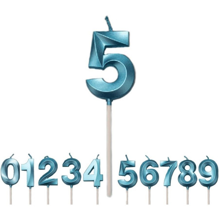 Lumanare Cifra 5, Cyrax, Model Diamond, 5 x 3.4 cm, Albastru