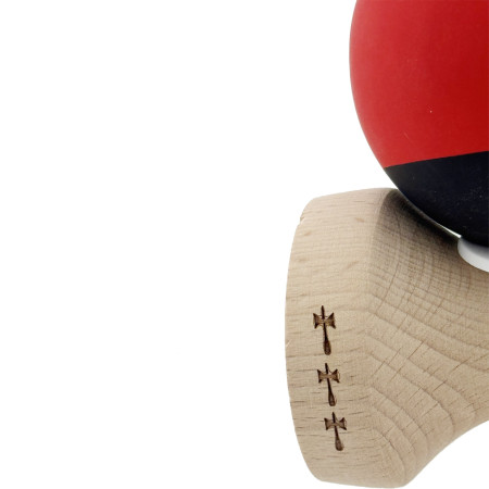 Kendama X Originala, Profesionala, Cyrax, Cupe Mari KING SIZE V3, Rubber Grip, Gaura in Baza, Rulment Metalic, din lemn 18 cm, Ata 62/65 cm, Bicolor Rosu/Negru