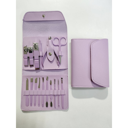 Set 16 Piese de Ingrijire Cosmetica, Cyrax, pentru Manichiura, Pedichiura, Fata, Geanta Organizatoare din Piele Ecologica Inclusa, Mov