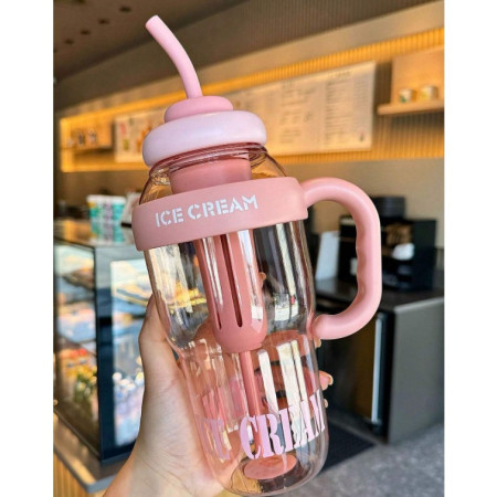 Sticla de Apa, Cyrax, Termica, Mentinere 6 Ore, 1400 mL, cu Pai si Capac, PP si Silicon, cu Maner Alb, 25.5x7.5 cm, Roz Deschis