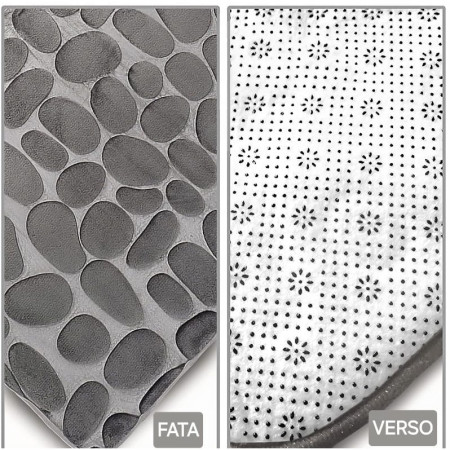 Covoras pentru Baie Antiderapant,  Uscare Rapida, Model 3D Piatra, 40x60 cm, Gri