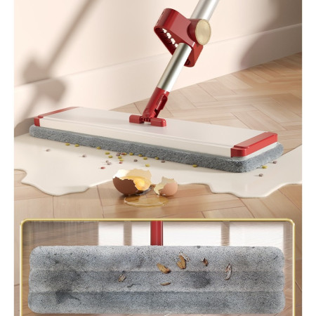 Mop Plat cu Laveta din Microfibra,  Pentru Uz Casnic, cu 2 Lavete Incluse, Sistem de Stoarcere, Tija Telescopica 130 cm, Rotire 360°, 42 x 130 cm, Rosu