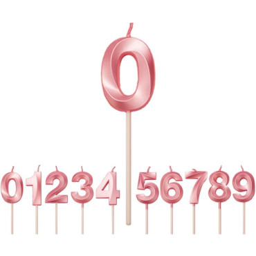 Lumanare Cifra 0, Cyrax, Model Diamond, 5 x 3.4 cm, Roz