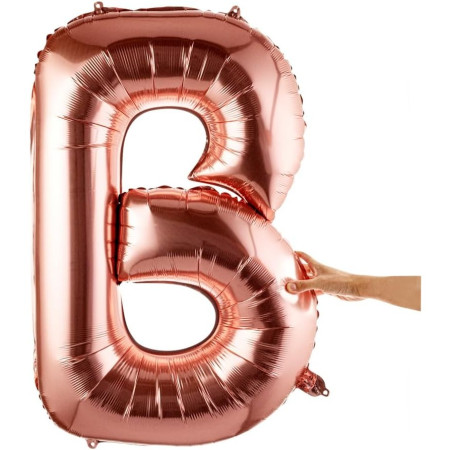 Balon Folie Metalizata Litera B, Cyrax, 80 cm, Umflati cu Heliu sau Aer, Ambalaj Individual, Pai inclus, Rose Gold