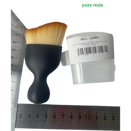 Pensula Multifunctionala, Cyrax, Pentru Machiaj sau Indepartat Praful din Masina, Par Sintetic, cu Capac de Protectie, Negru