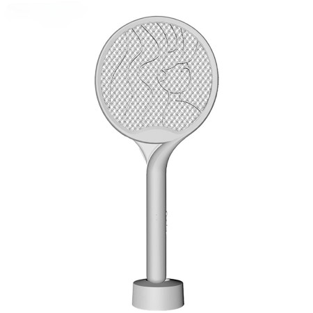 Paleta Electrica pentru Tantari, Muste si Tantari 2in1,  Reincarcabila, Incarcare USB, 2600V, Plastic, Casa si Gradina, Anti-insecte, Stand, 23x51 cm, Gri