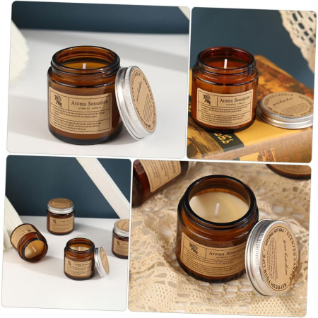 Lumanare Parfumata,  Model Borcan Maro, Aroma de Lavanda, din Ceara Vegetala, 6 x 6.5 x 6.5 cm, Maro
