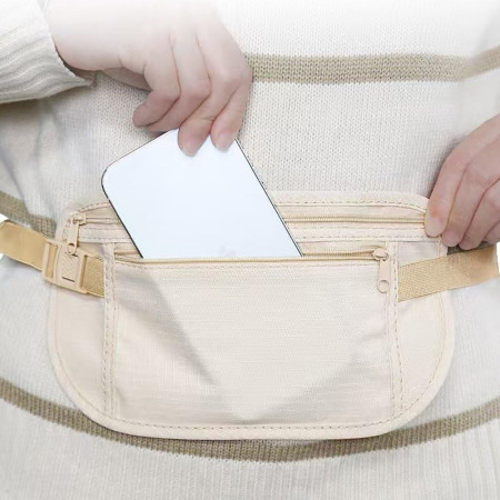 Borseta Anti-Furt, Cyrax, 2 Compartimente, Reglabila, Unisex, pentru Documente, Carduri, Telefon, Bej