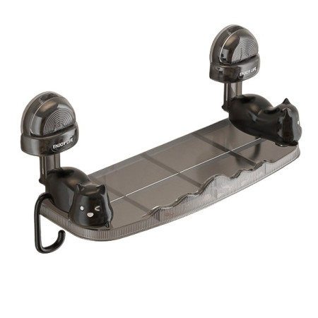 Suport pentru Baie,  Montare pe Perete, Model Pisicute, ABS, Adeziv, Raft pentru Depozitare, 33.4x17.7 cm, Negru