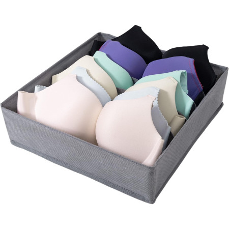 Cutie De Depozitare,  Pentru Lenjerie, Sosete Si Sutiene, Material Textil, 7 Compartimente, 32 x 32 x 10 cm, Culoare Gri