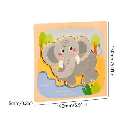 Puzzle Montessori din Lemn pentru Copii, Cyrax, 3D, 0-3 Ani, Model Elefant, Educativ, Intuitiv, Creativ, 4 Piese, 15x15x0.5 cm, Multicolor