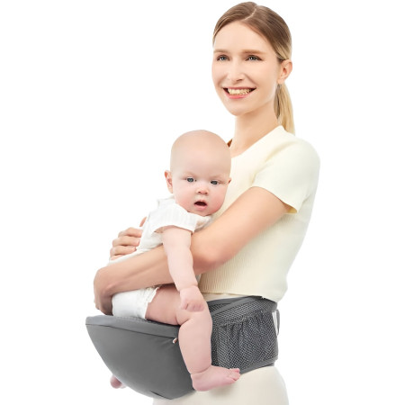 Marsupiu Ergonomic 3in1, Cyrax, pentru Bebelusi si Copii, 0-36 Luni, Bretele Reglabile pentru Umar si Sold, Inchidere Catarama, 125x25x14 cm, Gri