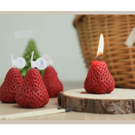 Set 6 Lumanari Parfumate,  Model Capsunici, Ardere 30 min, 78g, 6.3 x 9.3 x 3.8 cm, Roz/Rosu