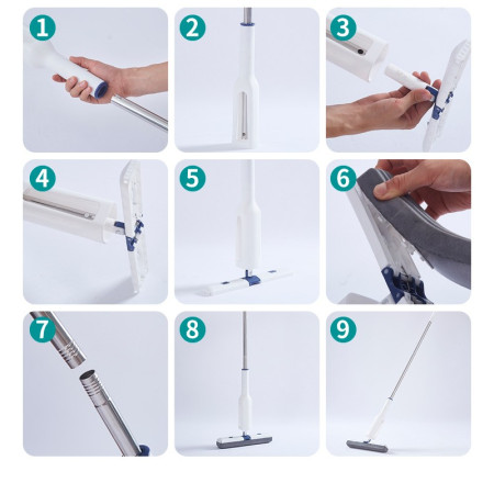 Set Mop Telescopic cu Galeata Pliabila,  Gri, 32 cm, Maner Reglabil 140 cm, Sistem de Stoarcere Usor si Eficient