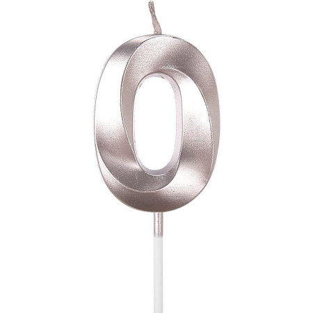 Lumanare Cifra 0, Cyrax, Model Diamond, 5 x 3.4 cm, Argintiu