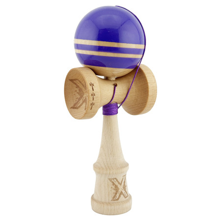 Kendama X Rainbow Originala, Profesionala, Cyrax, Big Cups V2, Super Sticky cu Cupe Mari, Rulment Metalic, din lemn 18 cm, Ata 55 cm, Indigo/Maro