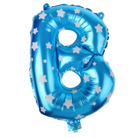 Balon Folie Metalizata Litera B, Cyrax, 40 cm, Cu Imprimeu Stelute, Umflati cu Heliu sau Aer, Ambalaj Individual, Pai inclus, Albastru