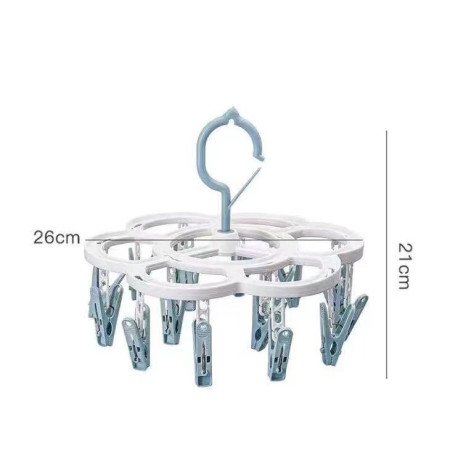 Uscator de Rufe Suspendat  cu 16 Carlige, Rotire 360 Grade, Mateiral Plastic, Usor de Depozitat, Multifunctional, 26 x 21 cm, Albastru