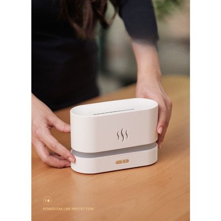 Difuzor de ulei esential cu flacara  aromaterapie, umidificator de aer, rezervor 180 ml, simulare efectelor de iluminare a flacarii, lumina veghe ajustabila, alb