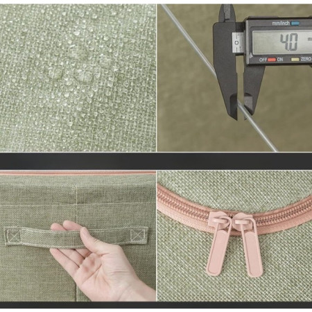 Cutie de Depozitare Pliabila,  Cu fermoar Bidirectional, 66 L, Textil, 50x40x33 cm, Cadru Metalic, o Fereastra, Suport Baza Stabil din Plastic, Verde