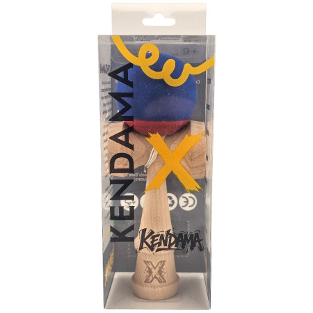 Kendama X Originala, Profesionala, Cyrax, din Lemn, 18 cm, Rubber Grip, Albastru inchis/Rosu