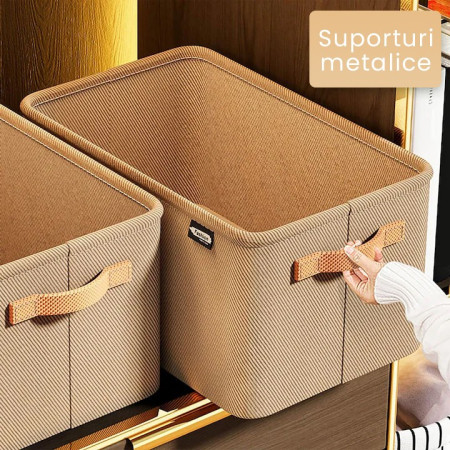 Cutie Depozitare  pentru Haine, lucruri, din Textil cu Cadru Metalic, Manere Laterale, forma Dreptunghiulara, 35 x 25 x 22cm, volum 19 L, Kaki